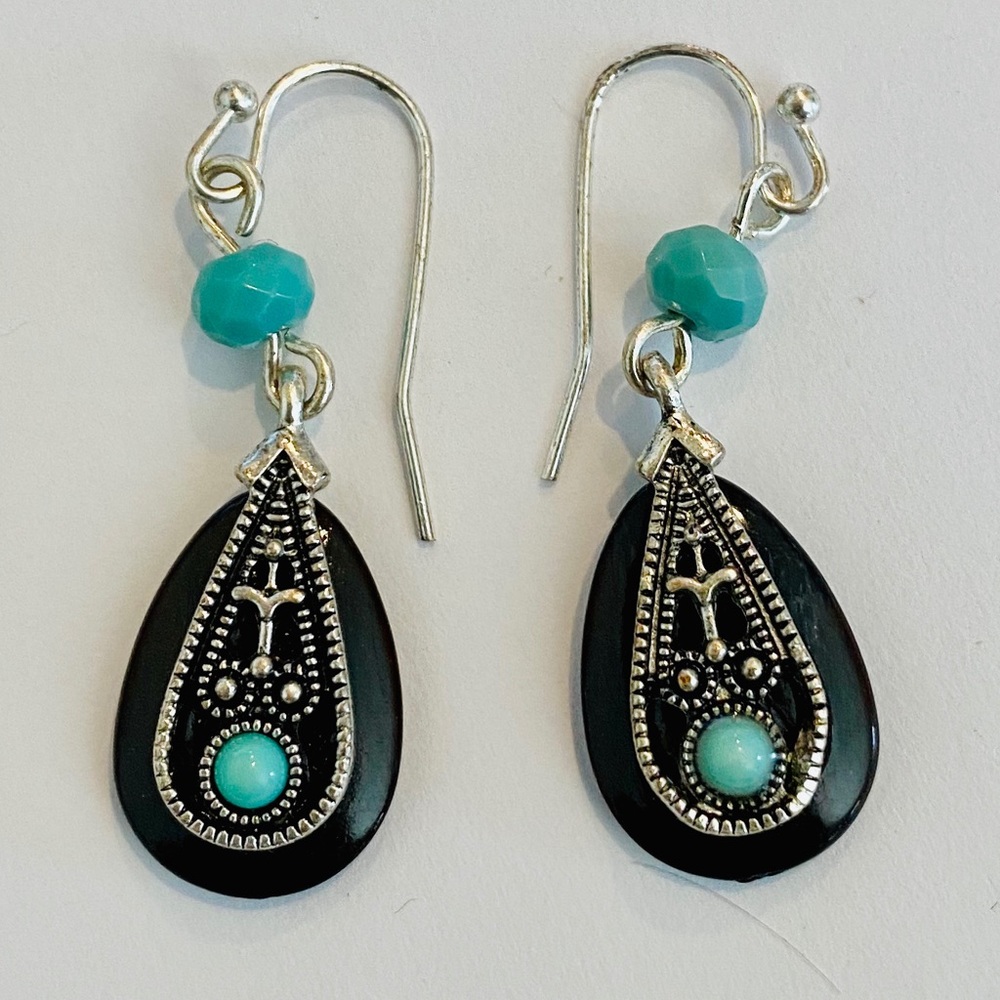 Boho Silver and Turquoise Drop Earrings